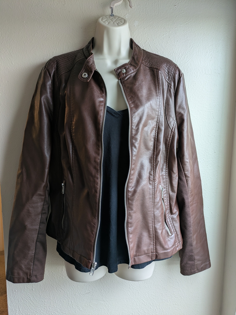 Black Rivet Brown Faux Leather Moto Jacket